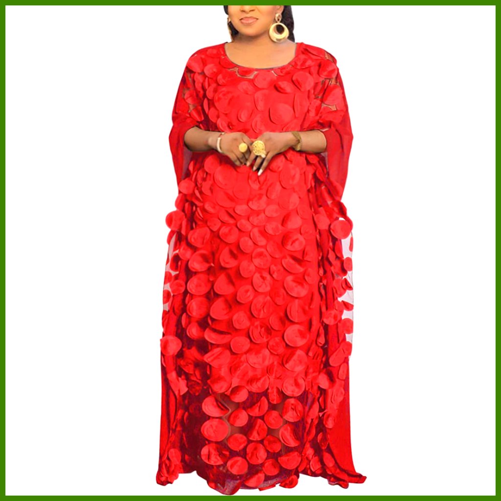 Chiffon Applique Flower Dress Boat Neck Caftan Gown One Size
